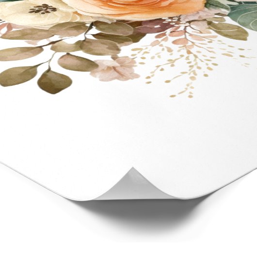 ピーチクリームテラコッタフローラボタニカルウォーター色 ポスター (角)