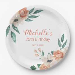 ピーチクリームフラワーの75歳の誕生日 ペーパープレート