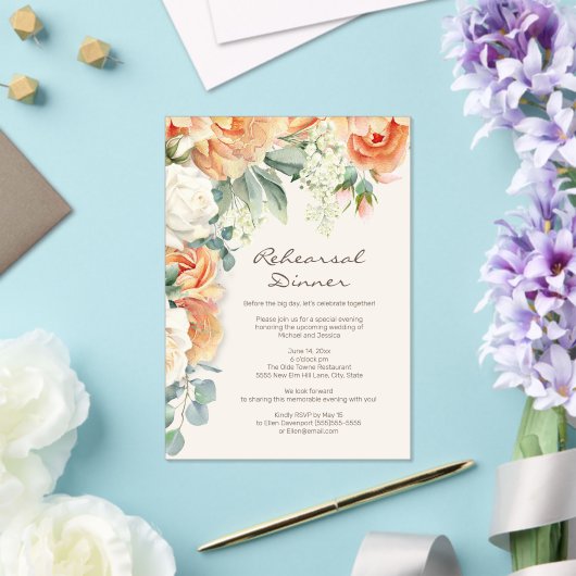 ピーチクリームフローラグリーナリーアーチリハーサルディナー アクリル招待状 (インサイチュ (ウェディング))