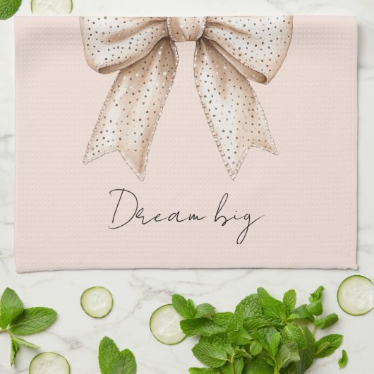 ピーチクリームボウ キッチンタオル (折り畳み)