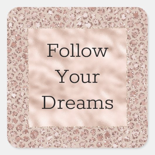 ピーチクリーム赤面ヒョウ印刷グリッター スクエアシール (正面)