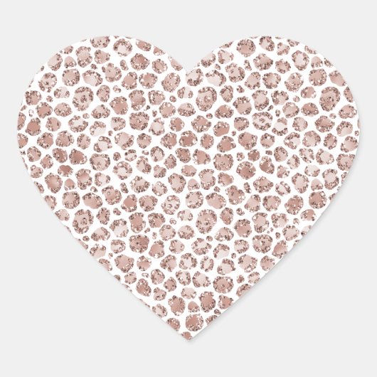 ピーチクリーム赤面ヒョウ印刷グリッター ハートシール (正面)