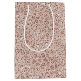 ピーチクリーム赤面ヒョウ印刷グリッター ミディアムペーパーバッグ
