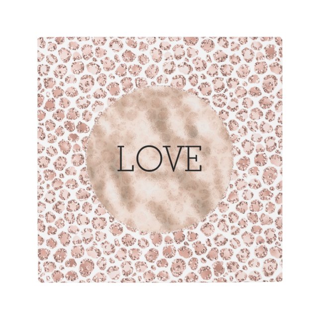 ピーチクリーム赤面ヒョウ印刷グリッター メタルプリント (正面)