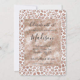 ピーチクリーム赤面ヒョウ印刷グリッター 招待状