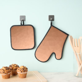 ピーチグラデーショングラディエント幾何メッシュパターン 鍋つかみ&鍋敷きセット