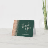 ピーチグリッターエメラルドグリーン結婚ズサンキューユー カード (正面)