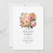 ピーチグリーンとパステルピンクフローラサマー結婚ズ 招待状 (正面)