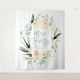ピーチグリーンの花柄のブライズシャワー Miss to Mrs タペストリー