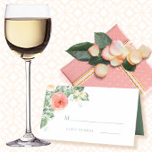 ピーチグリーンウォーターカラーフローラモノグラムロマンチック プレイスカード