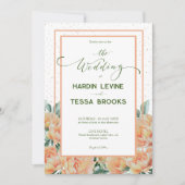 ピーチグリーンシンプルフローラ結婚式招待状 招待状 (正面)