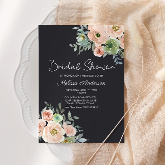 ピーチグリーンネイビーパステルフローラブライダルシャワー