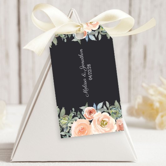 ピーチグリーンネイビーパステルフローラ結婚ズギフトラベル ギフトタグ