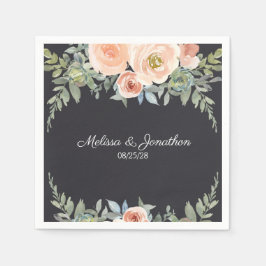 ピーチグリーンネイビーパステルフローラ結婚ズナプキンス スタンダードカクテルナプキン