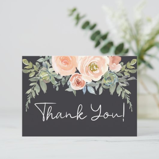 ピーチグリーンネイビーパステルフローラ サンキューカード (スタンド正面)