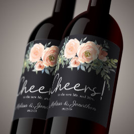 ピーチグリーンネイビーパステル結婚フローラズワインラベル ワインラベル