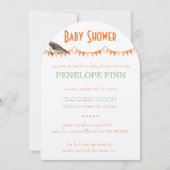 ピーチグリーンバンティンバードベビーシャワー 招待状 (正面)