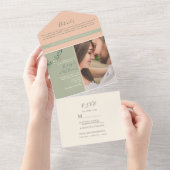 ピーチグリーンフォトオールインワン招待状 オールインワン招待状 (貼ってはがせる)