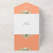 ピーチグリーンフローラQRコードモノグラム結婚ズ オールインワン招待状 (外側)