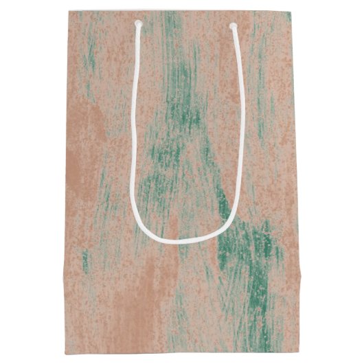 ピーチグリーン抽象芸術雪の結晶クリスマス ミディアムペーパーバッグ (裏面)