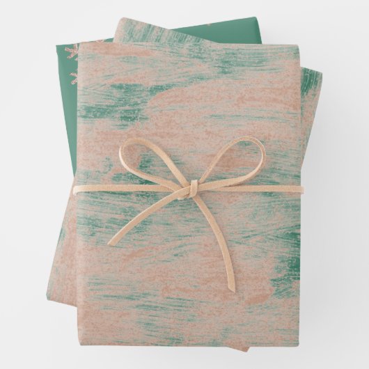 ピーチグリーン抽象芸術雪の結晶クリスマス ラッピングペーパーシート (インサイチュ)