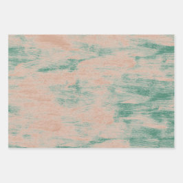 ピーチグリーン抽象芸術雪の結晶クリスマス ラッピングペーパーシート