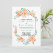 ピーチグリーン水彩フローラユーカリ結婚ズ 招待状 (スタンド正面)