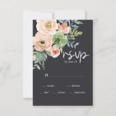 ピーチグリーン紺パステルフラワーの結婚式RSVPカード 出欠カード (正面)