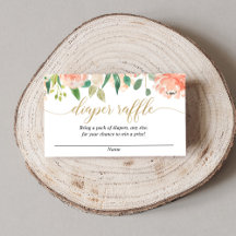 ピーチグリーン金ゴールドベビーシャワーおむつラッフルカード