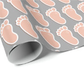 ピーチグレイベビー足跡ベビーシャワー ラッピングペーパー (ロールコーナー)