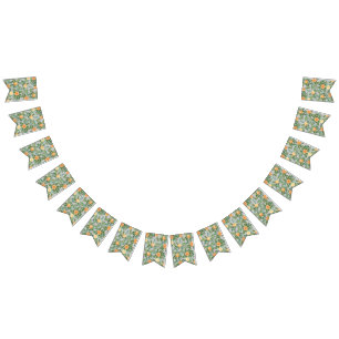 ピーチグレイ結婚のヴィンテージフローラ バンティングフラッグ