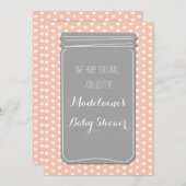 ピーチグレーハートメイソンジャーベビーシャワー招待状 招待状 (正面/裏面)