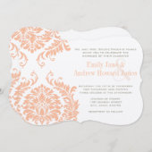 ピーチコーラルとマッシュルームのダマスク結婚式招待状 招待状 (正面/裏面)