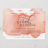 ピーチコーラルウォーターカラー、オンラインバーチ結婚ャルズ 招待状 (正面/裏面)