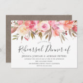 ピーチコーラルウォーター色の花リハーサルディナー 招待状 (正面/裏面)