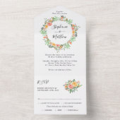 ピーチコーラルウォーター色結婚フローラ オールインワン招待状 (内側)