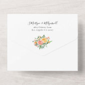 ピーチコーラルウォーター色結婚フローラ オールインワン招待状 (裏面)