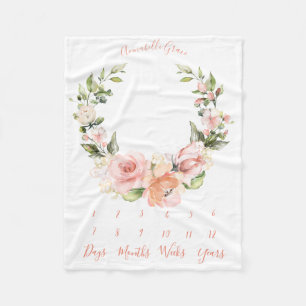 ピーチコーラルバラリース月刊ベビーマイルストーン フリースブランケット