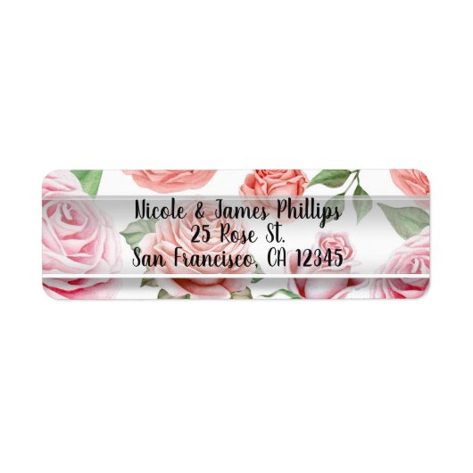 ピーチコーラルピンクローズグリーンリー葉エレガントズ ラベル (正面)