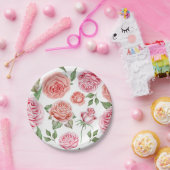 ピーチコーラルピンクローズグリーンリー葉ズシャビーシック ペーパープレート (パーティー)