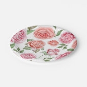 ピーチコーラルピンクローズグリーンリー葉ズシャビーシック ペーパープレート (アングル)