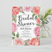 ピーチコーラルピンクローゼズグリーンリーブライダルシャワー 招待状 (スタンド正面)
