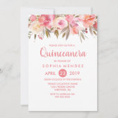 ピーチコーラルフラワーズキンセアニェラバースデーパーティー 招待状 (正面)