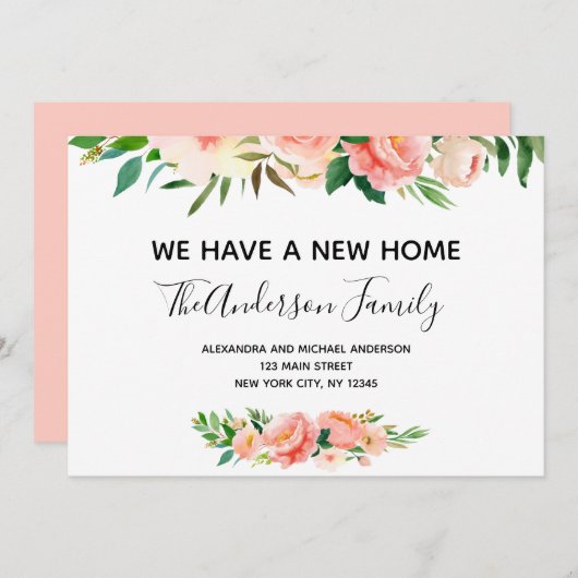 ピーチコーラルフローラの移動告知 招待状 (正面/裏面)