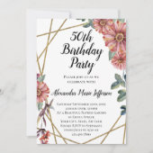 ピーチコーラル《植物》百日草フラワーウォメンズ50誕生日 招待状 (正面)