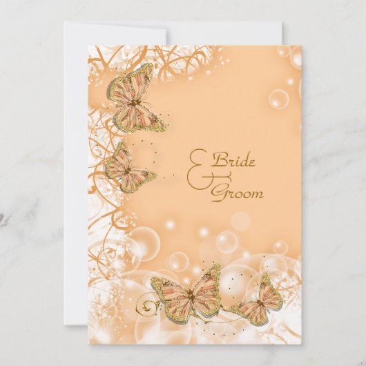 ピーチゴールドの結婚式、婚約、結婚記念日 招待状 (正面)