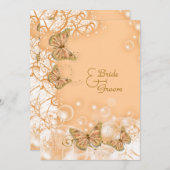 ピーチゴールドの結婚式、婚約、結婚記念日 招待状 (正面/裏面)