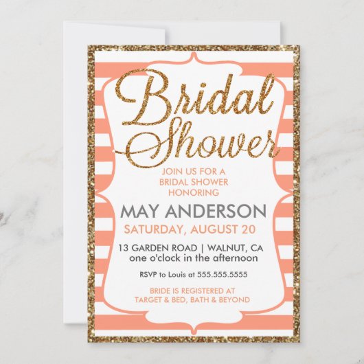 ピーチゴールドグリッター ブライダルシャワー インビテーション (正面)