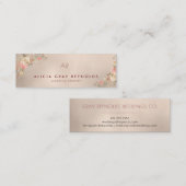 ピーチゴールドモノグラムエレガントフラワーのウェディングプランナー スキニー名刺 (正面/裏面)