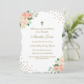 ピーチゴールド フラワーのコンフェッティ 洗礼 招待状 (スタンド正面)